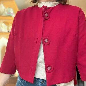VINTAGE 1950s Burgundy Cropped Blazer Size S/M